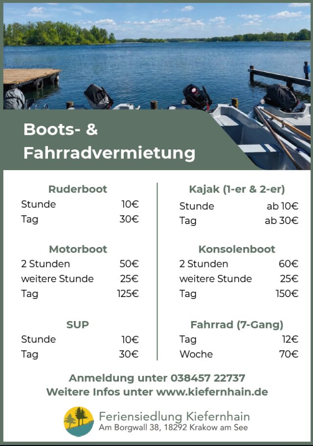 Boots- & Fahrradvermietung Kiefernhain am Krakower See